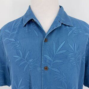 Tommy Bahama Men's L Large Blue Hawaiian Silk Shirt Short Sleeve